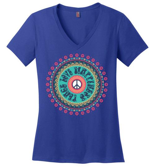 Peace Love Happiness Vneck Heyjude Shoppe Royal XS