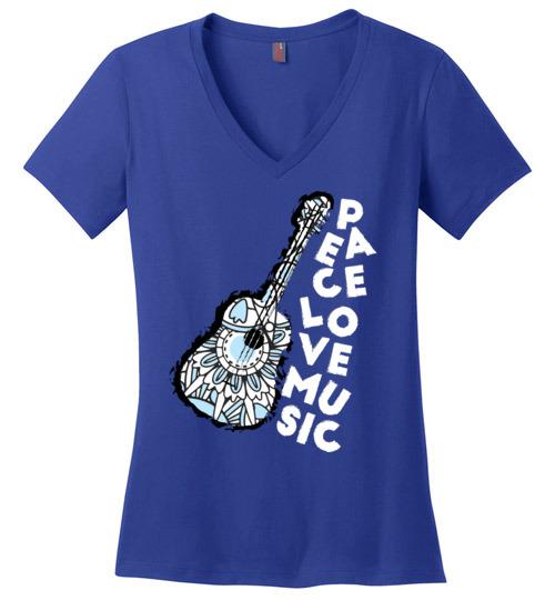 Peace Love Music VNeck Tee Heyjude Shoppe Royal S