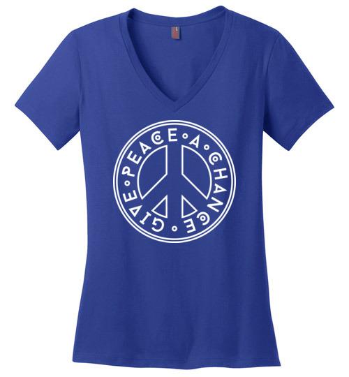 Give Peace A Chance - Peace Sign V-Neck Tee Heyjude Shoppe Deep Royal S