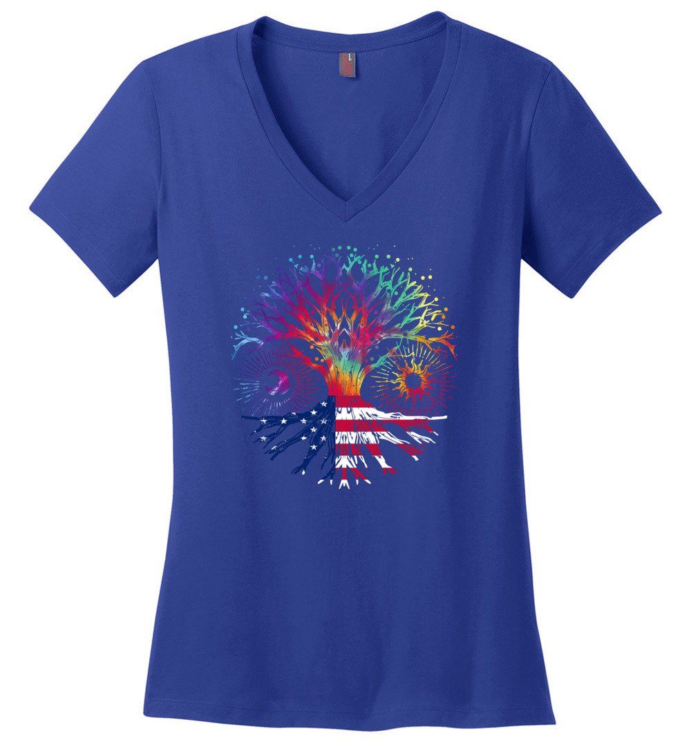 American Tie Dye Tree Of Life Vneck Heyjude Shoppe Deep Royal XS