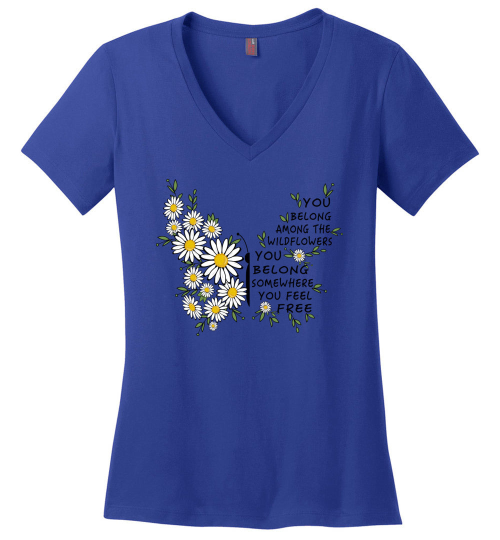 Daisy Wildflowers Butterfly V-Neck