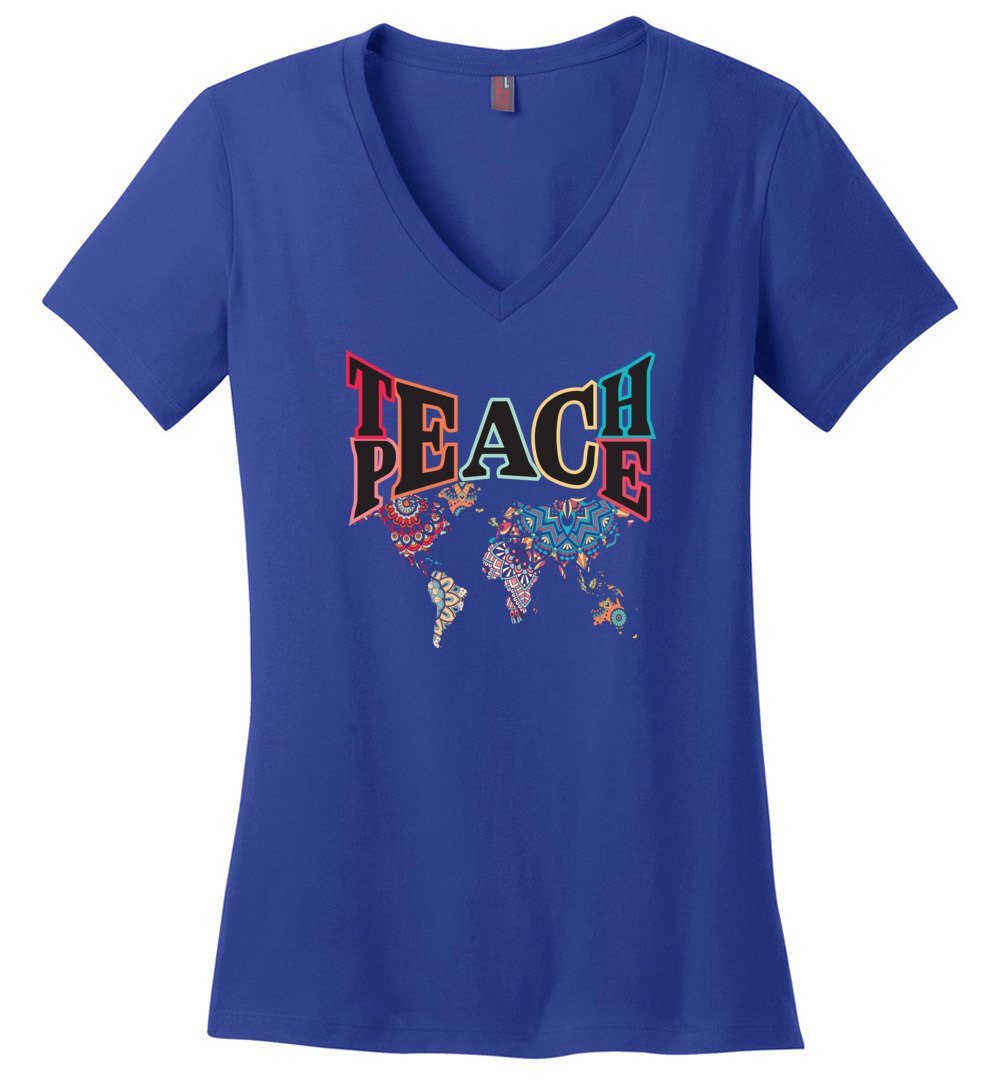 Teach Peace Vneck Heyjude Shoppe Deep Royal XS