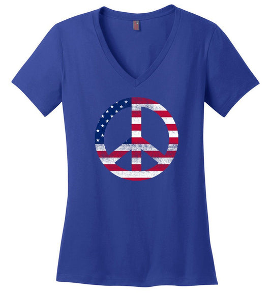 American Peace Sign Vneck Heyjude Shoppe Deep Royal XS