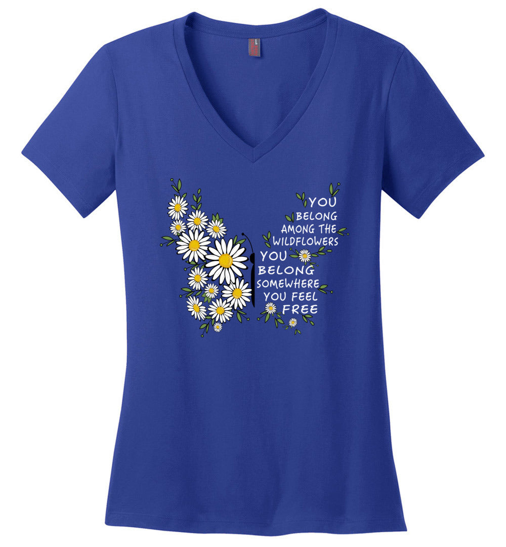You Belong Among The Wildflowers Butterfly V-neck