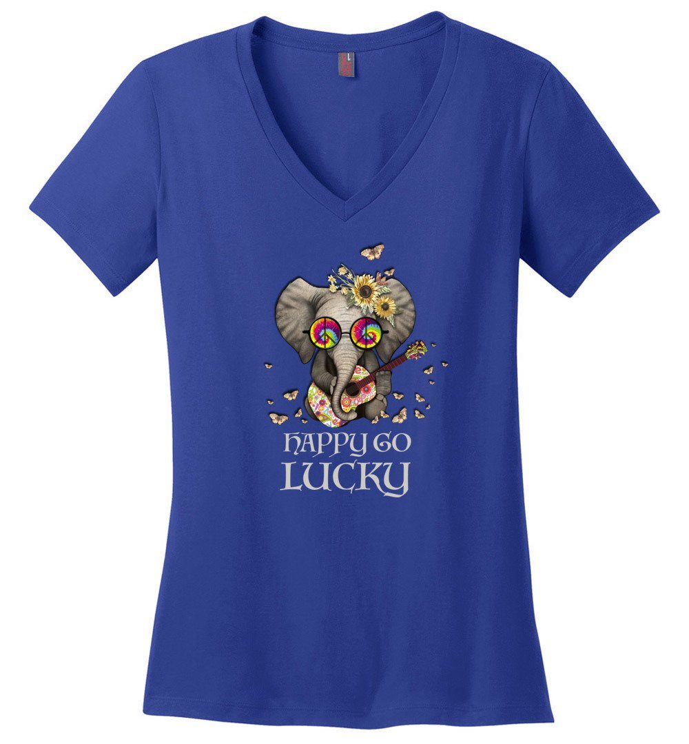 Hippie Elephant - Happy Go Lucky Vneck Heyjude Shoppe Deep Royal XS