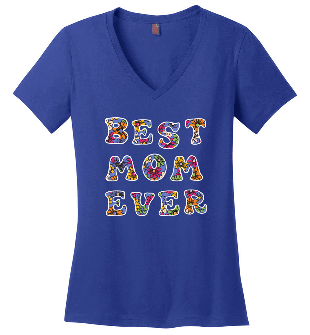Best Mom Ever Floral V-neck