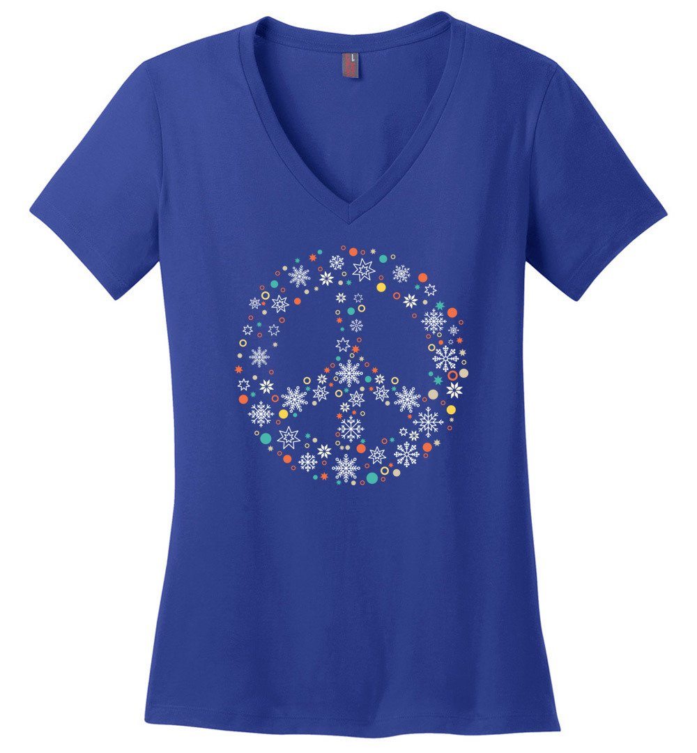 Holiday Peace Sign Vneck Heyjude Shoppe Deep Royal XS