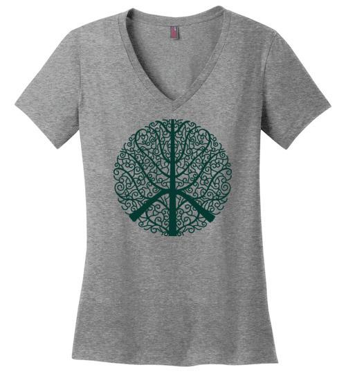 Peace In Nature - Peace Mom Vneck Tee Heyjude Shoppe Heathered Nickel S