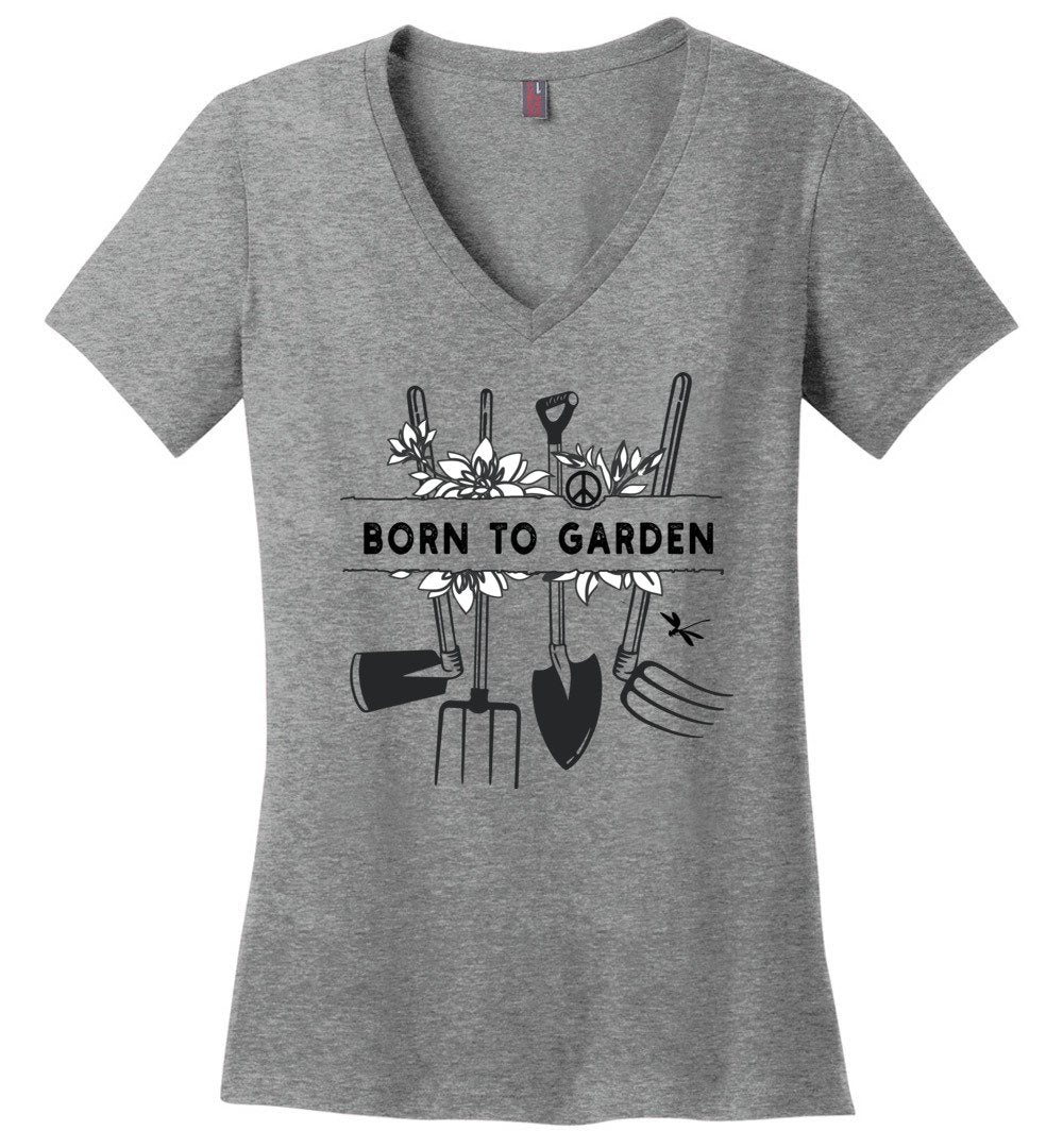 Born To Garden V-neck Heyjude Shoppe Heathered Nickel XS