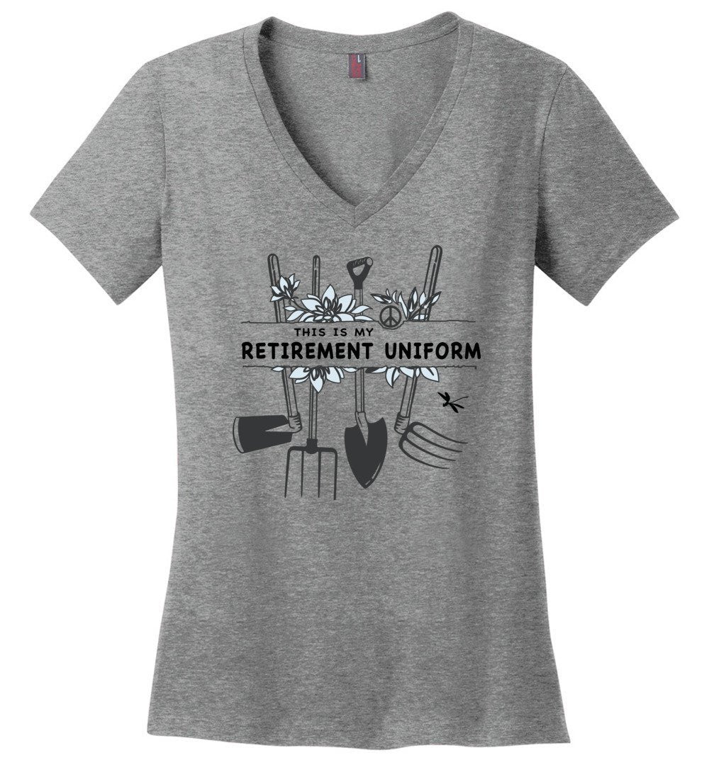 Funny Gardening T-shirts Heyjude Shoppe Ladies V-Neck Heathered Nickel XS