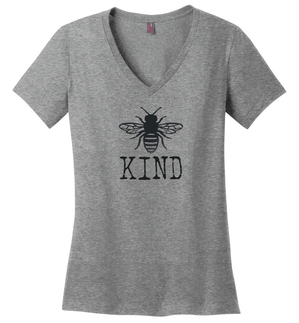 Funny Bee Kind V-neck Heyjude Shoppe Heathered Nickel XS