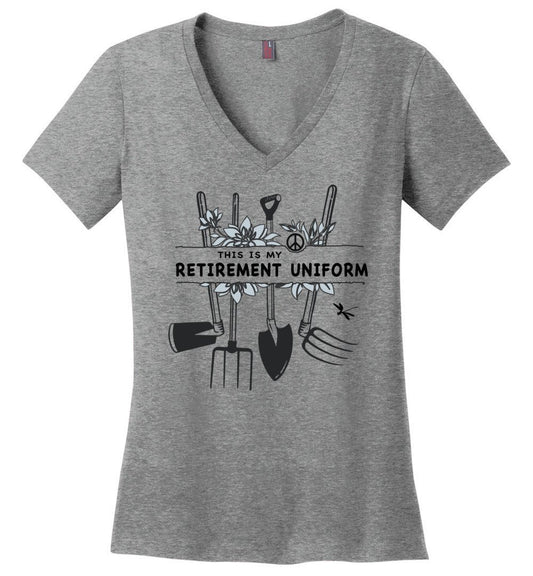 This Is My Retirement Uniform - Gardening V-neck Heyjude Shoppe Heathered Nickel XS