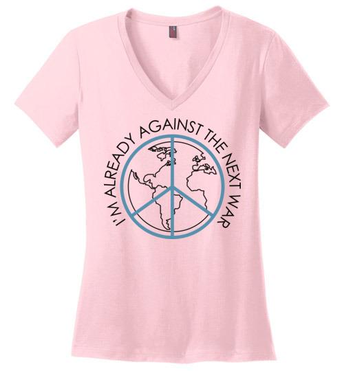 Against The Next War Vneck - Peace Day Heyjude Shoppe Light Pink S