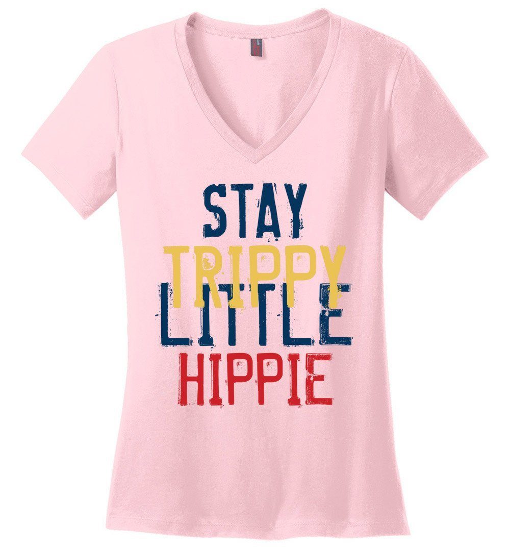 Stay Trippy Little Hippie Vneck Tee Heyjude Shoppe Light Pink S