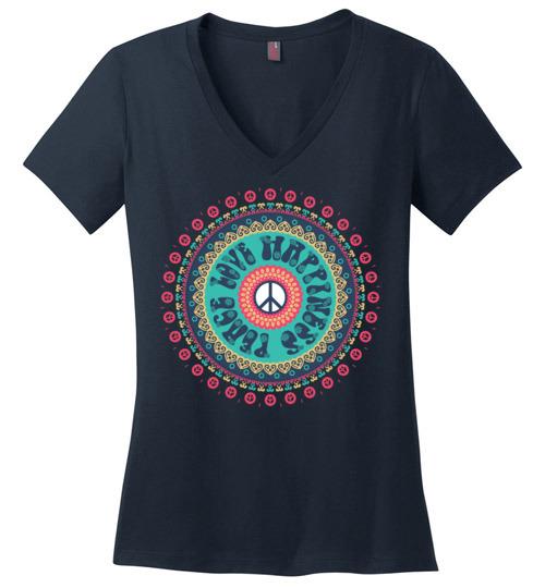 Peace Love Happiness Vneck Heyjude Shoppe Navy XS