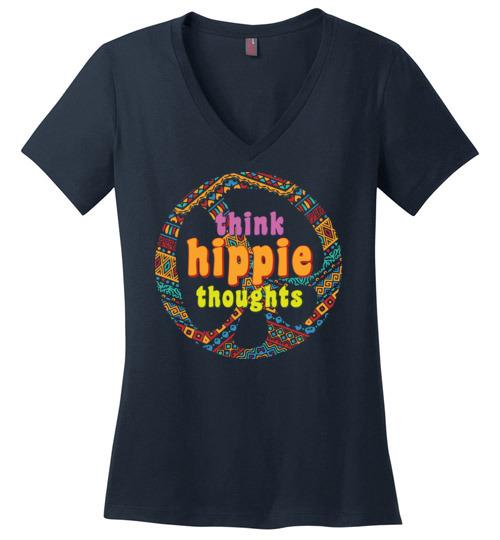 Think Hippie Thoughts VNeck Tee Heyjude Shoppe Navy S