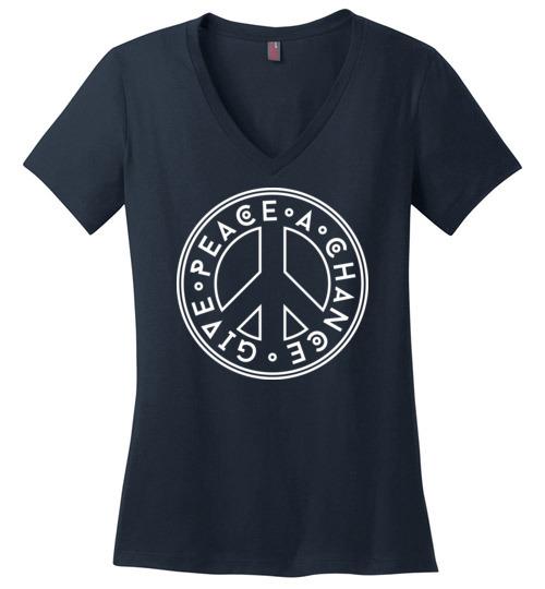 Give Peace A Chance - Peace Sign V-Neck Tee Heyjude Shoppe Navy S