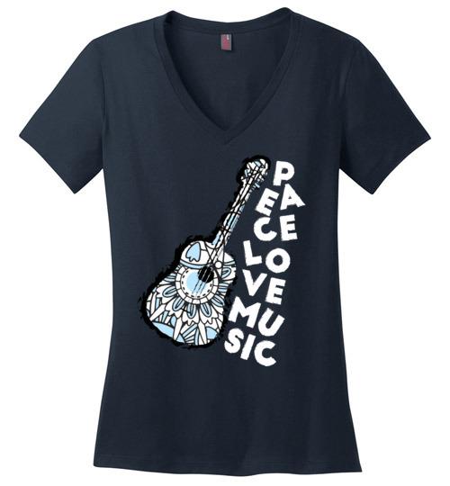 Peace Love Music VNeck Tee Heyjude Shoppe Navy S