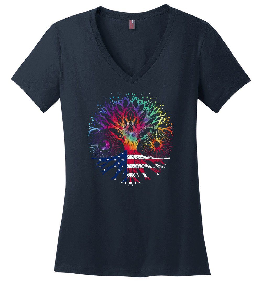 American Tie Dye Tree Of Life Vneck Heyjude Shoppe Navy XS