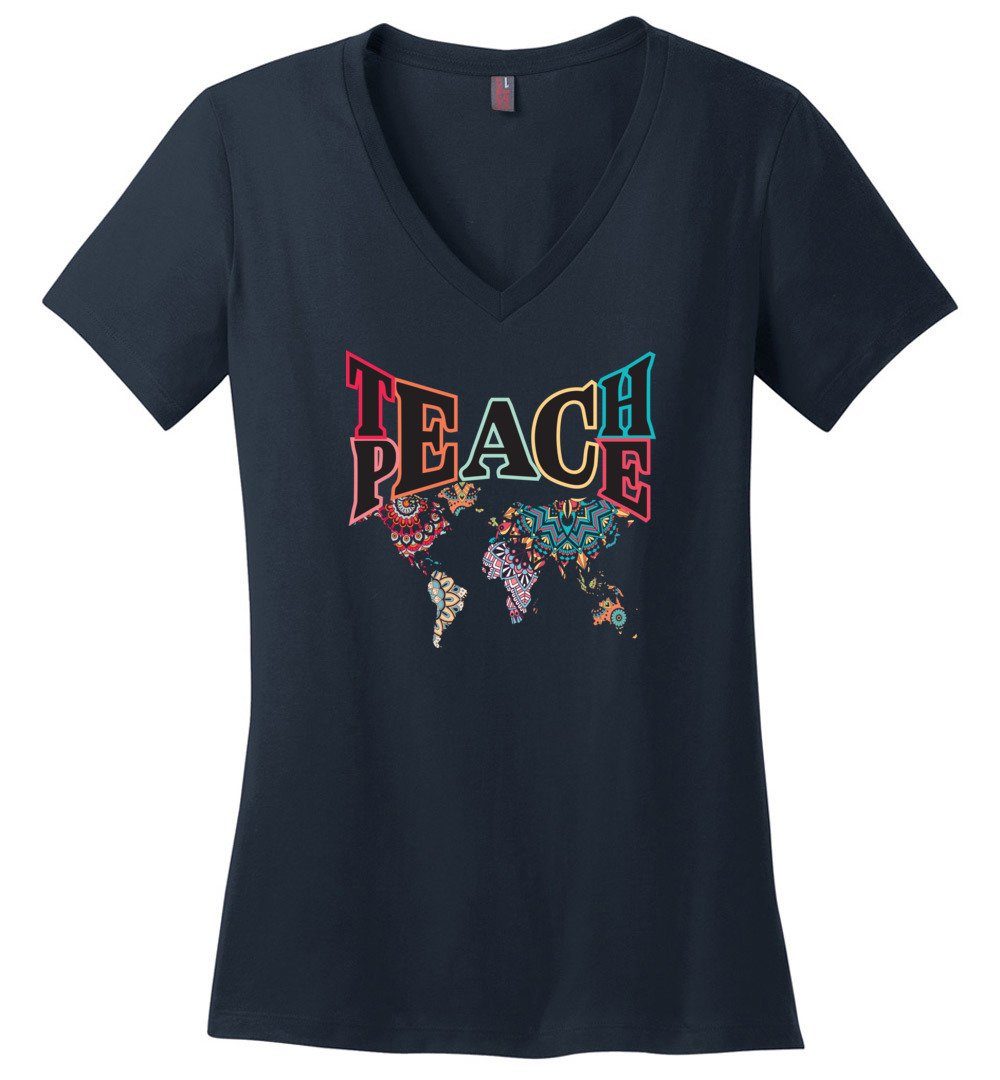 Teach Peace Vneck Heyjude Shoppe Navy XS