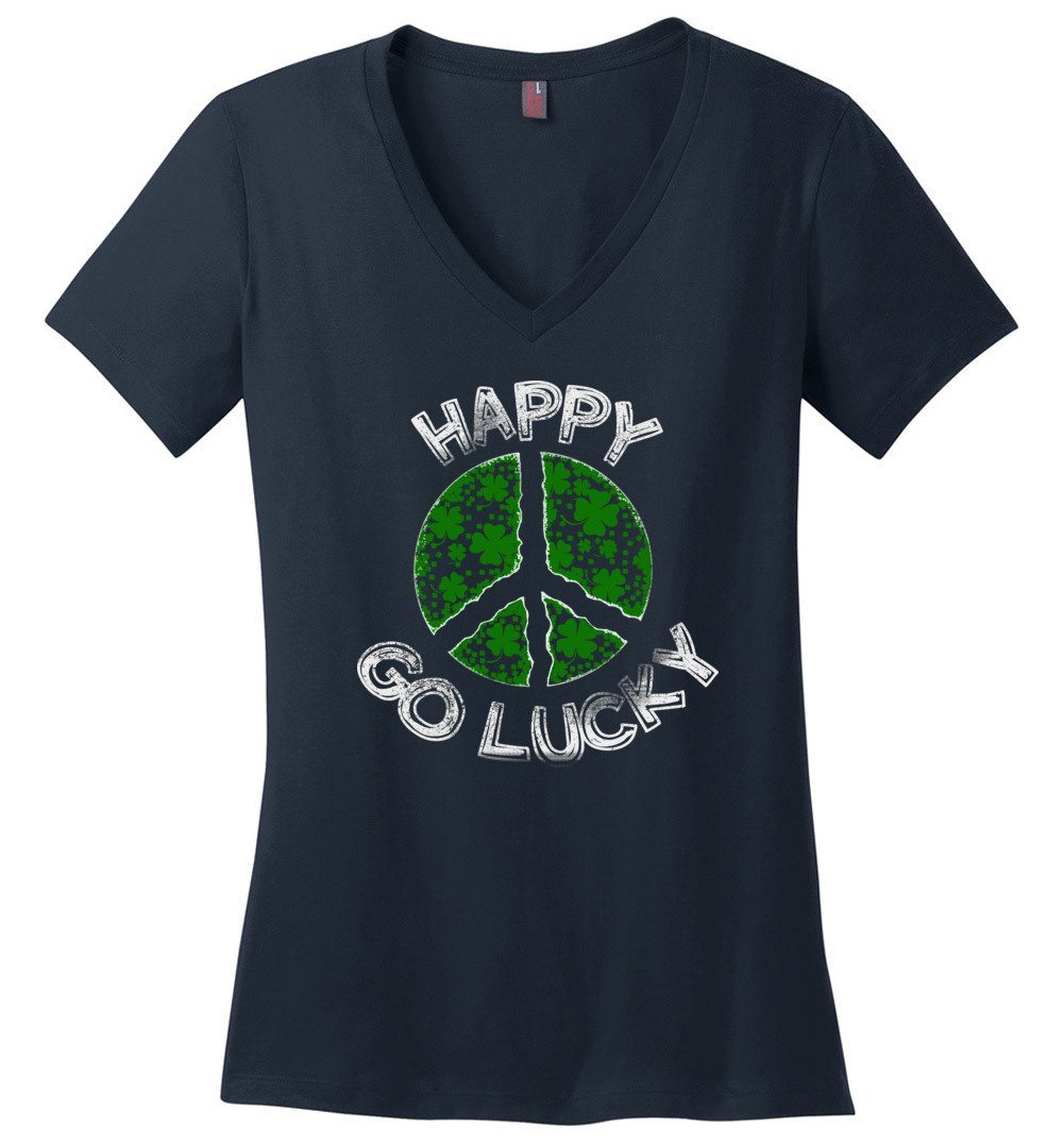 Happy Go Lucky Peace Sign Vneck Heyjude Shoppe Navy XS