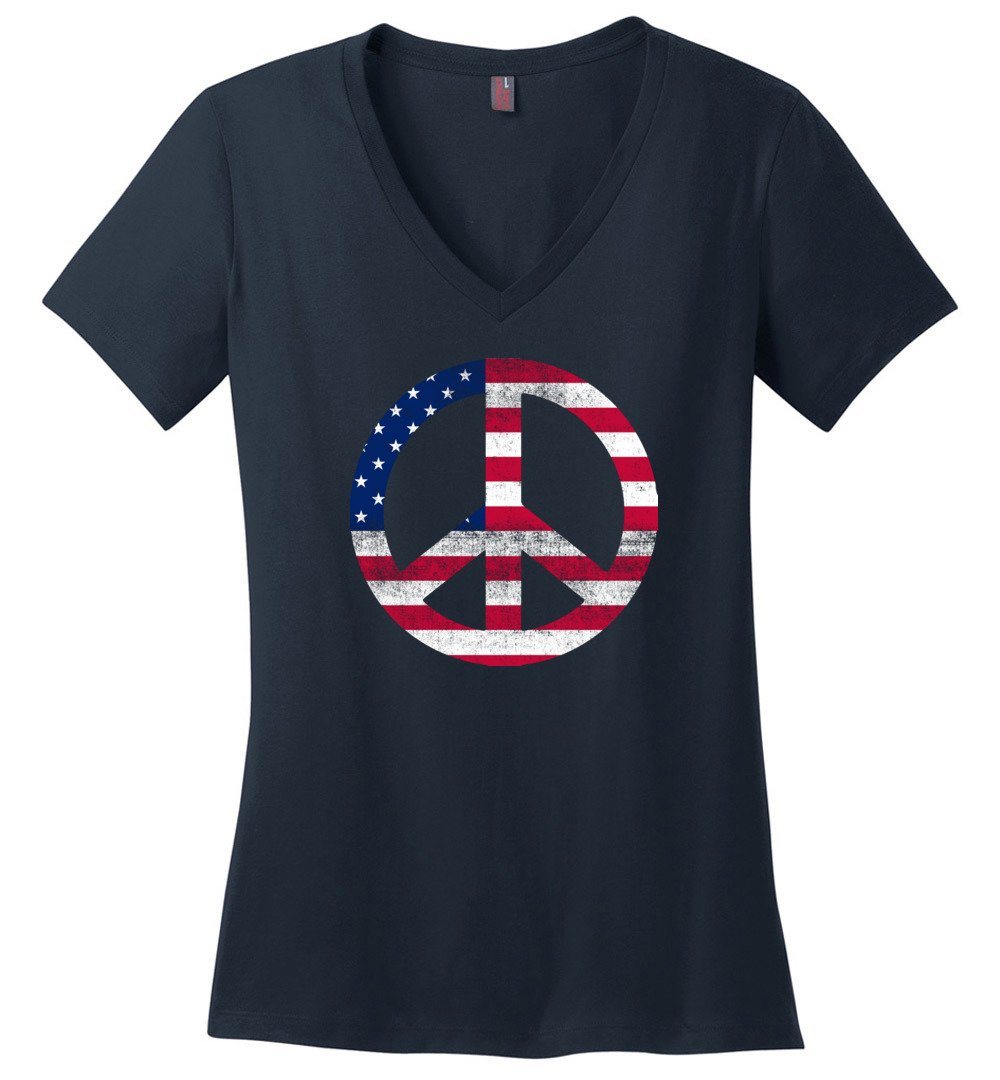 American Peace Sign Vneck Heyjude Shoppe Navy XS