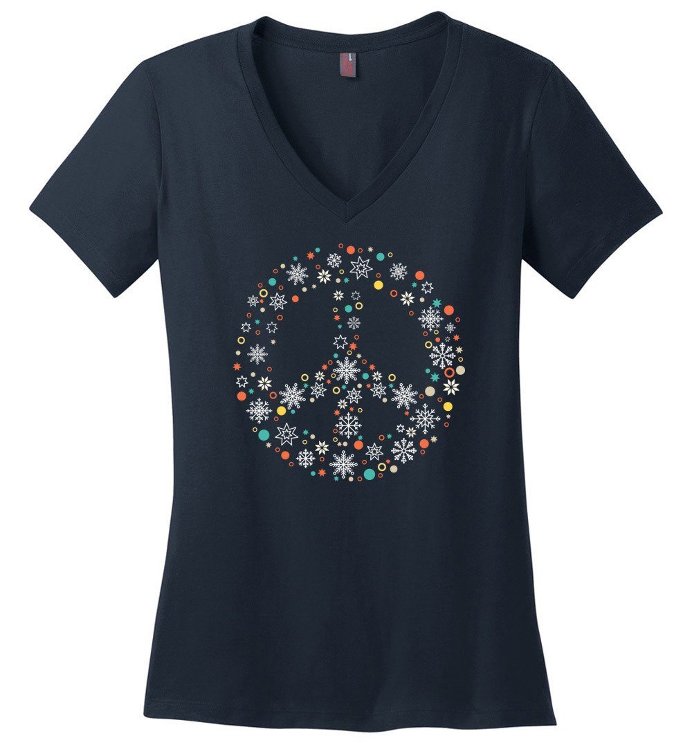 Holiday Peace Sign Vneck Heyjude Shoppe Navy XS