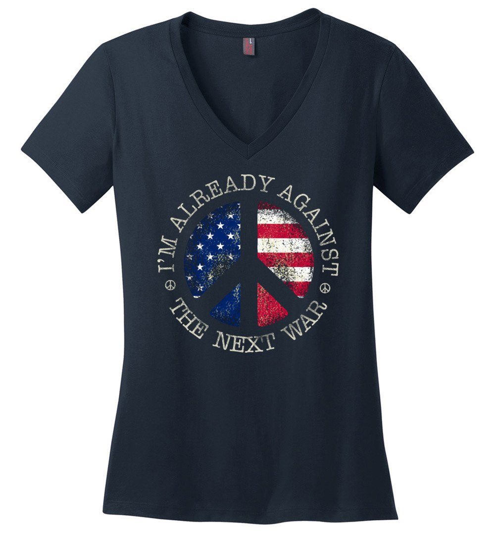 Against The Next War Vneck Heyjude Shoppe Navy XS