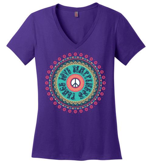 Peace Love Happiness Vneck Heyjude Shoppe Purple XS