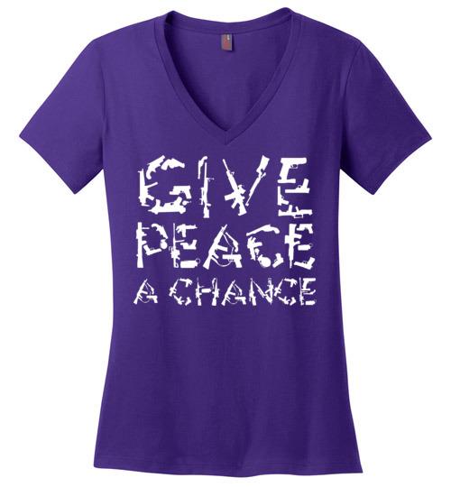 Give Peace A Chance V-Neck Tee Heyjude Shoppe Purple S