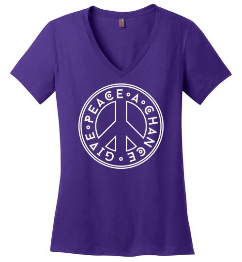 Give Peace A Chance - Peace Sign V-Neck Tee Heyjude Shoppe Purple S
