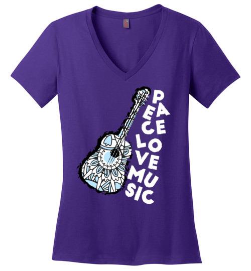Peace Love Music VNeck Tee Heyjude Shoppe Purple S