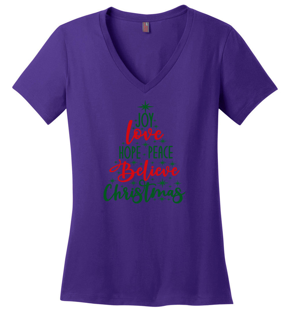 Peace Love Joy Christmas Tree- V-Neck