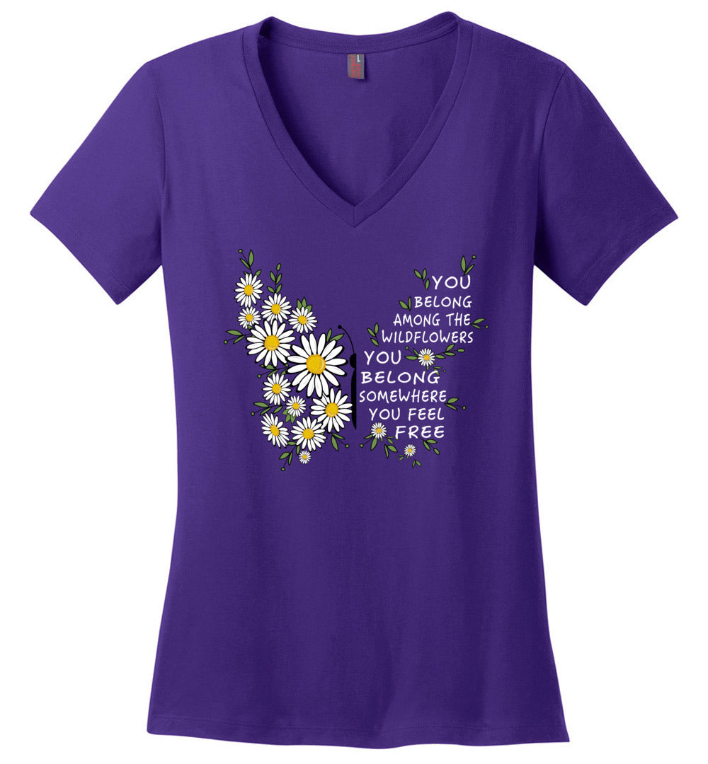 You Belong Among The Wildflowers Butterfly V-neck