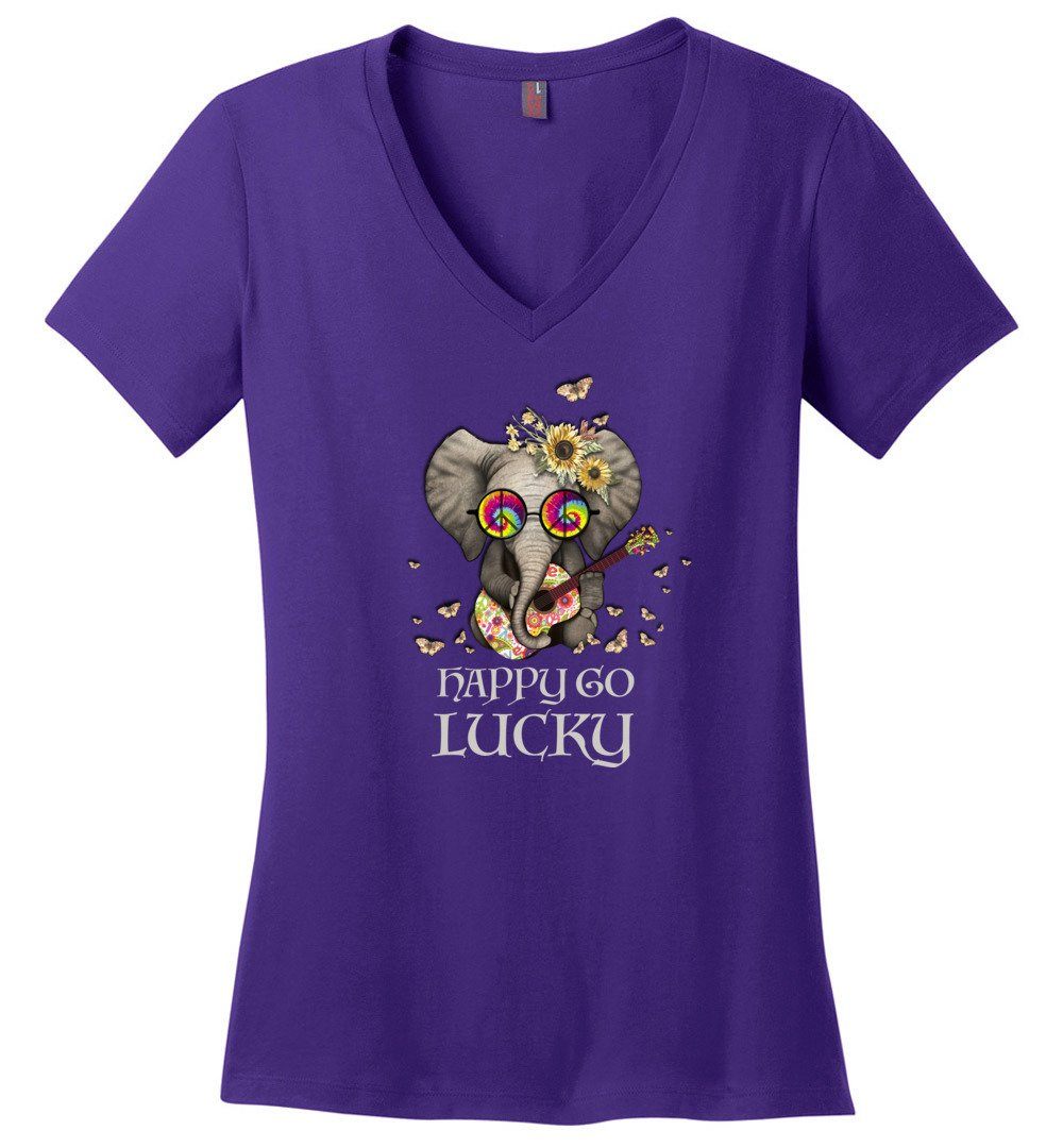 Hippie Elephant - Happy Go Lucky Vneck Heyjude Shoppe Purple XS