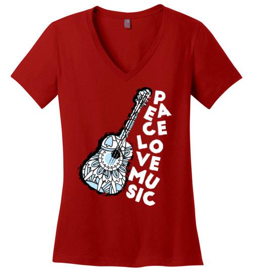 Peace Love Music VNeck Tee Heyjude Shoppe Red S