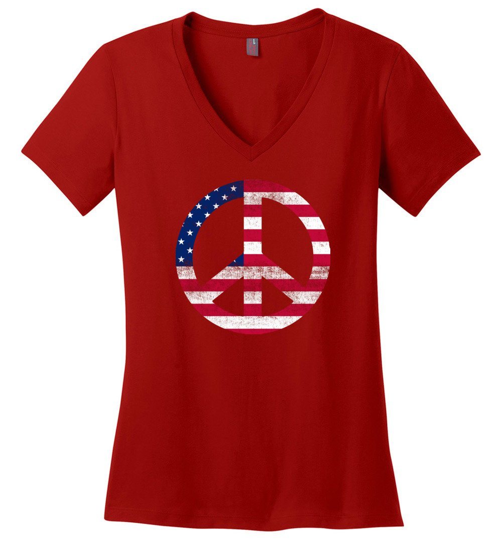 American Peace Sign Vneck Heyjude Shoppe Red XS