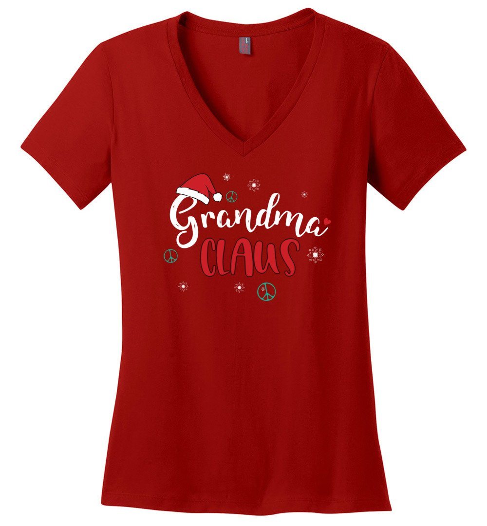 Funny Grandma Claus - Holiday Vneck Heyjude Shoppe Red XS