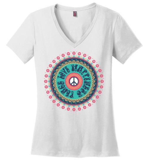 Peace Love Happiness Vneck Heyjude Shoppe White XS