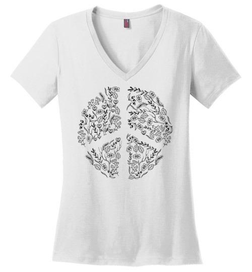 Peace In Nature - Peace Mom Vneck Tee Heyjude Shoppe White S