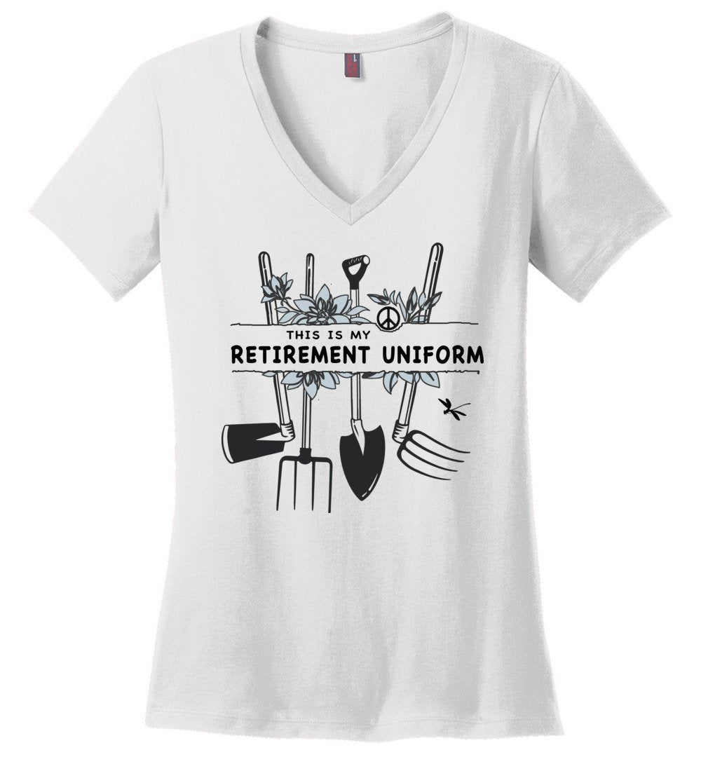 This Is My Retirement Uniform - Gardening V-neck Heyjude Shoppe White XS
