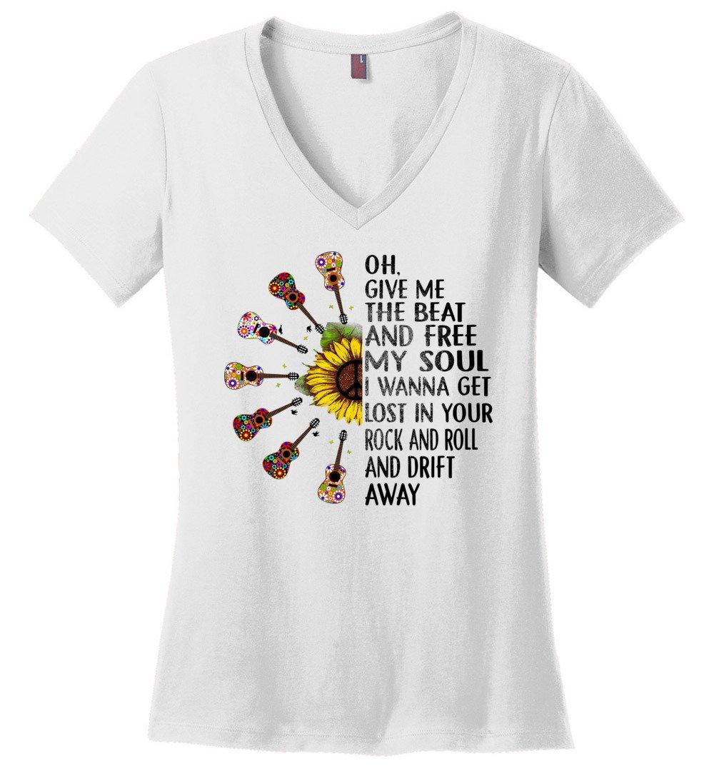 Sunflower Soul - Rock n Roll Heart Vneck Heyjude Shoppe White XS