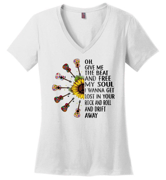 Sunflower Soul - Rock n Roll Heart Vneck Heyjude Shoppe White XS