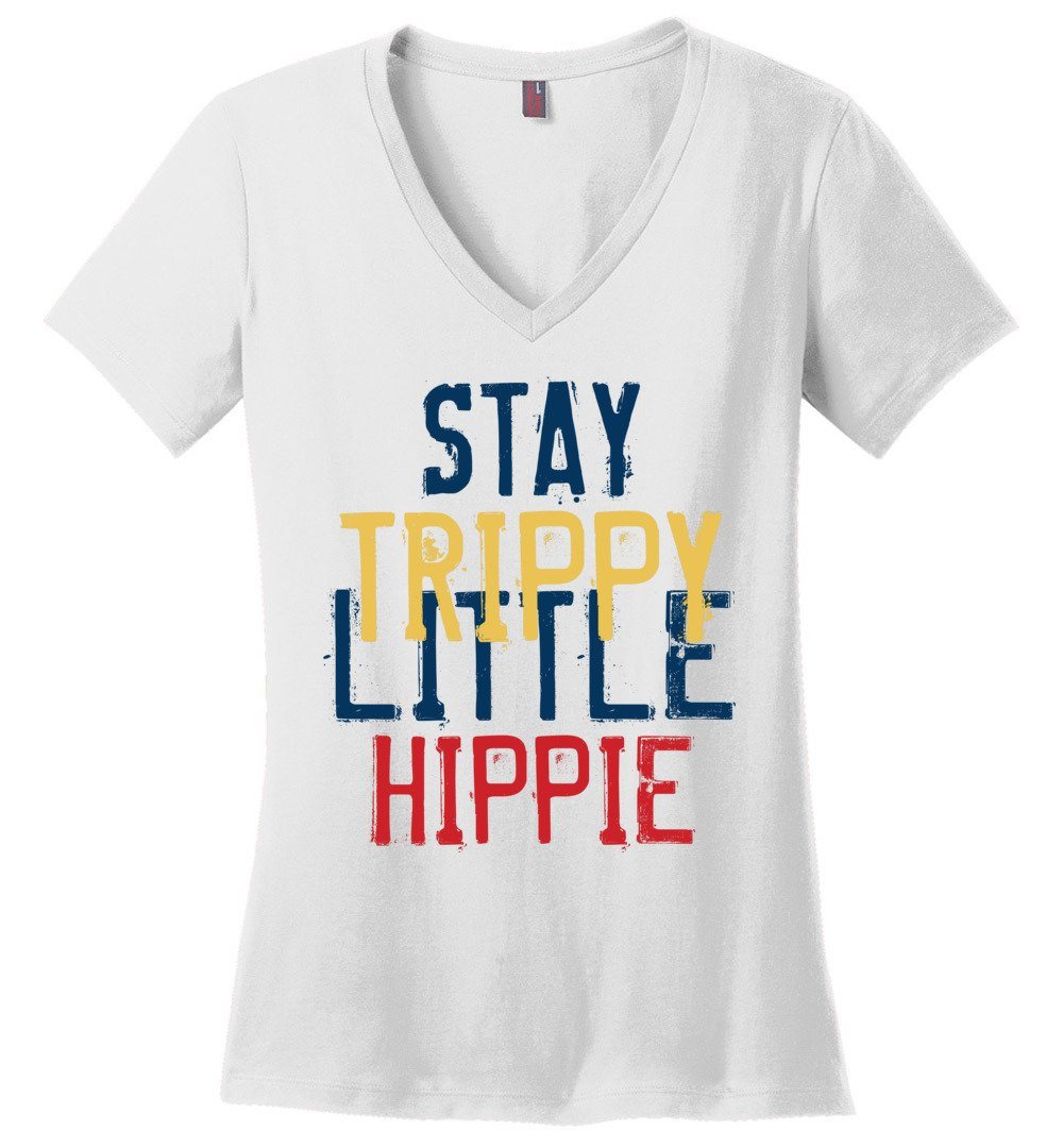 Stay Trippy Little Hippie Vneck Tee Heyjude Shoppe White XS