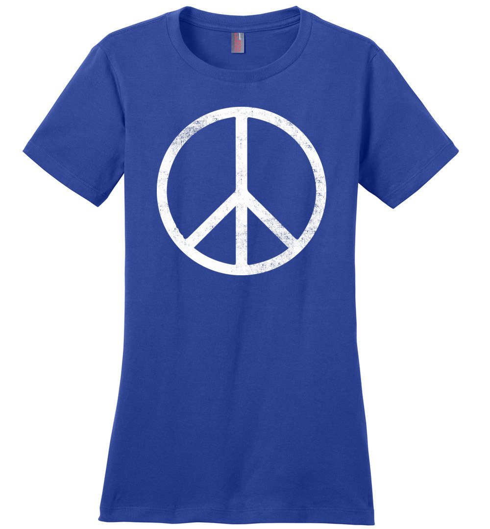 Peace Sign T-shirts Heyjude Shoppe Ladies Crew Tee Deep Royal XS