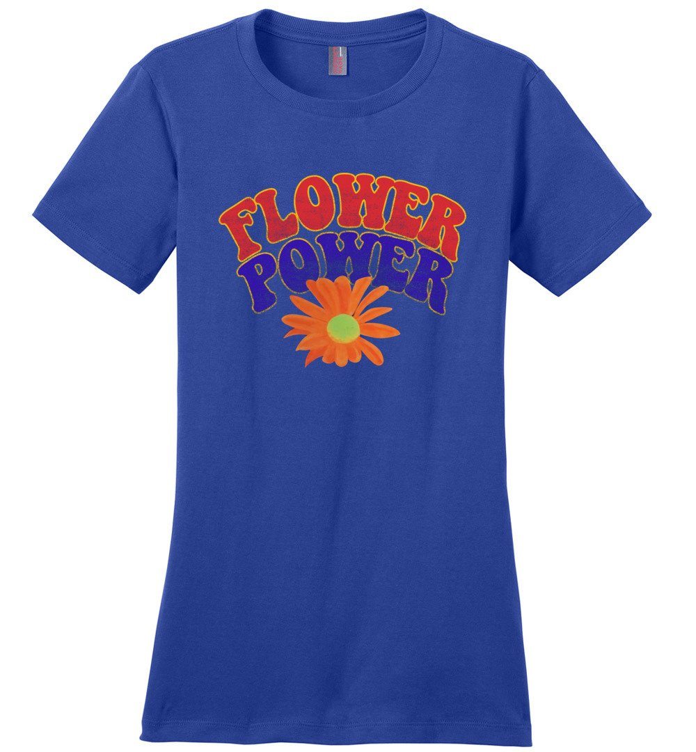 Flower Power T-shirts Heyjude Shoppe Ladies Crew Tee Deep Royal XS