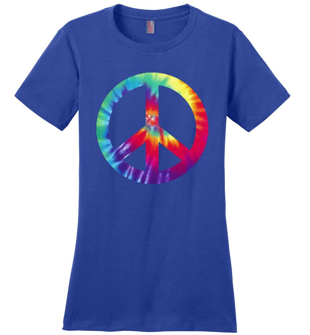 Tie Dye Peace Sign T-shirts Heyjude Shoppe Ladies Crew Tee Deep Royal XS