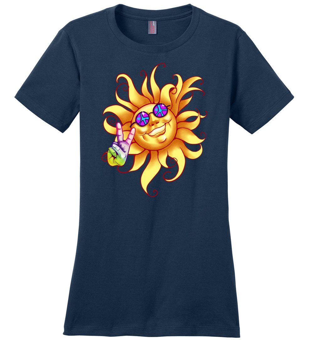 Peace And Love T-shirts Heyjude Shoppe Ladies Crew Tee Navy XS
