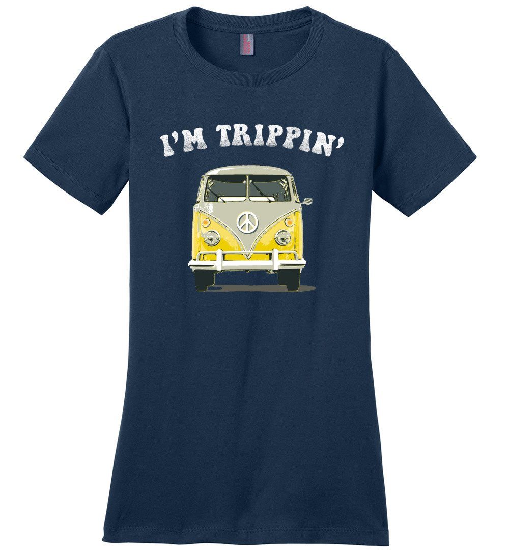 Hippie Van I'm Trippin' T-shirts Heyjude Shoppe Ladies Crew Tee Navy XS