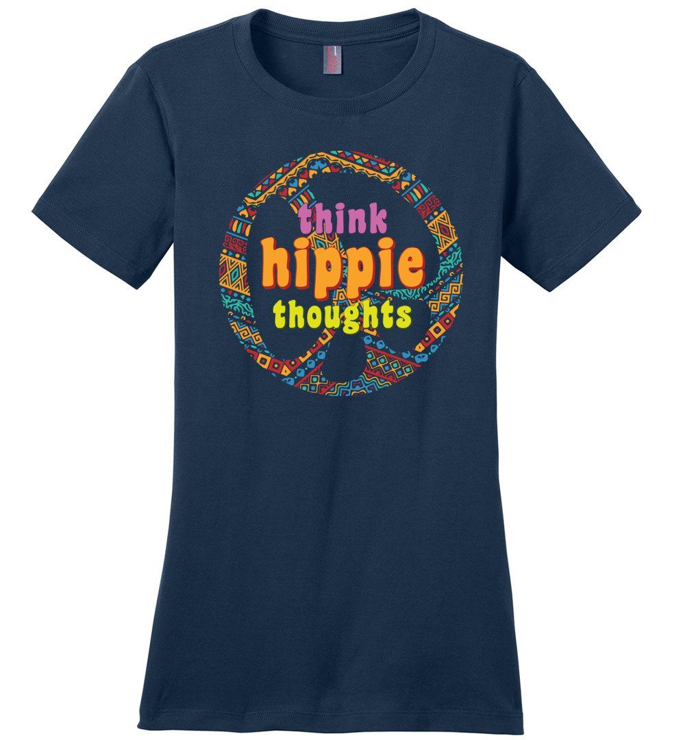 Peace And Love T-shirts Heyjude Shoppe Ladies Crew Tee Navy XS